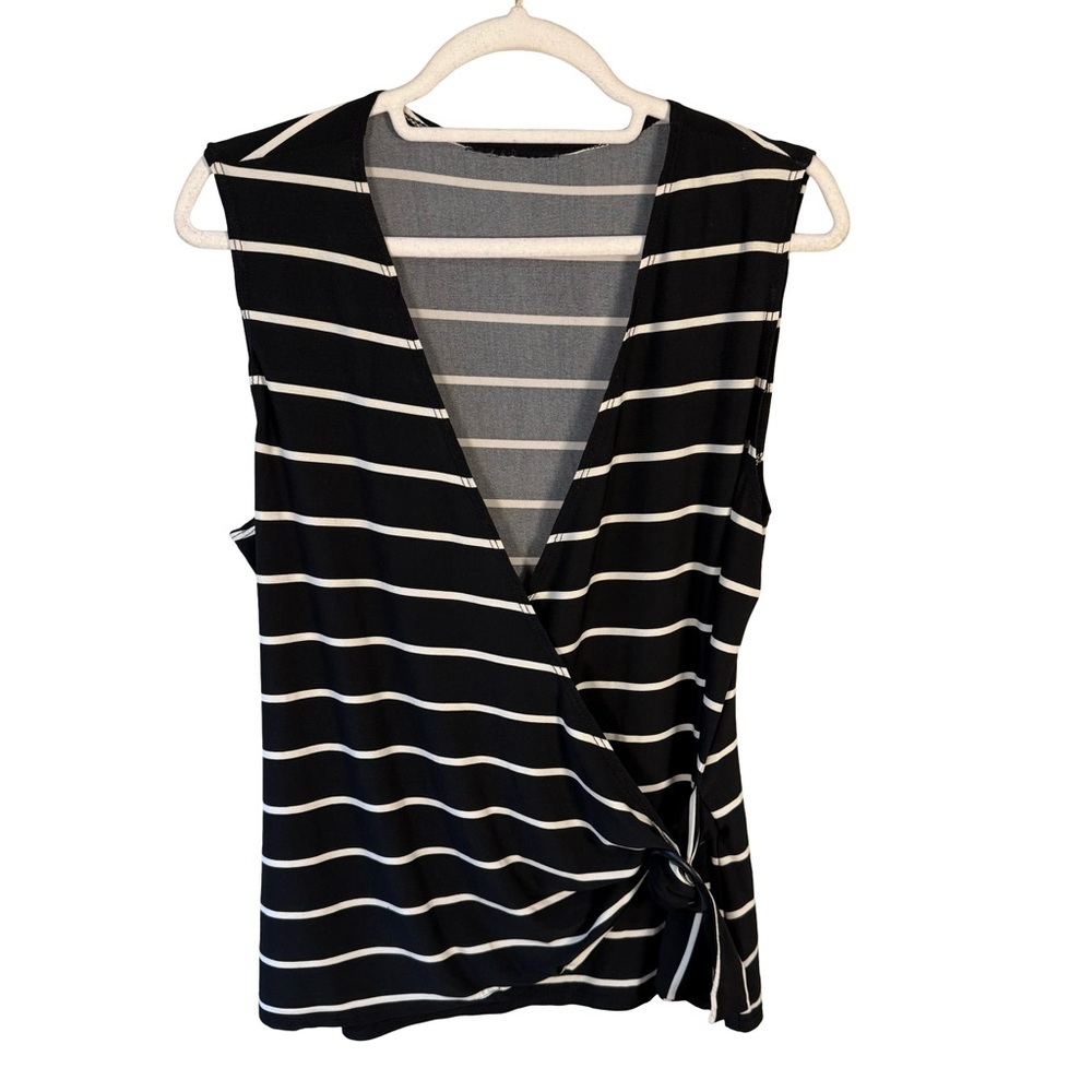 Retro Y2K Black and White Classic Striped Women's Top Size M Minimalist Casual